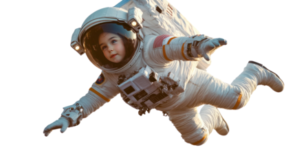 Astronaut in Space:  A young astronaut floats weightlessly in the vast expanse of space, their eyes filled with wonder and determination as they explore the unknown.