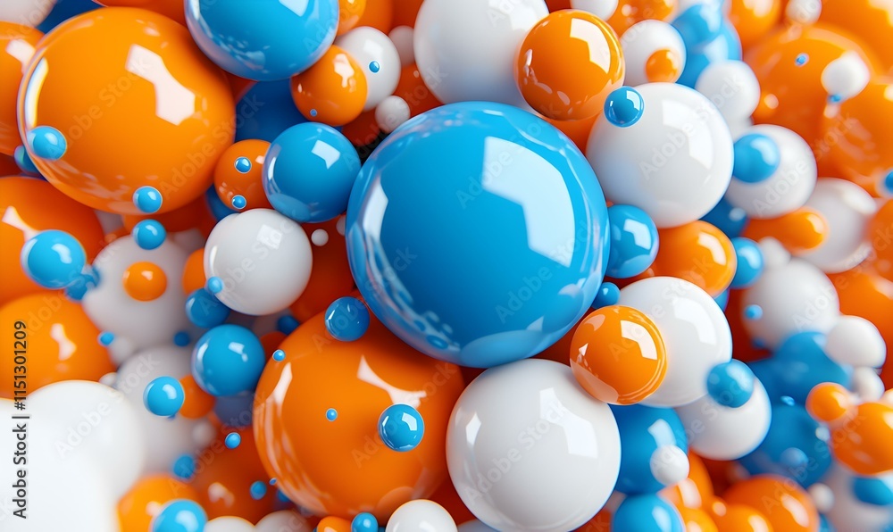 Poster glossy 3d floating blue and orange blobs in abstract composition