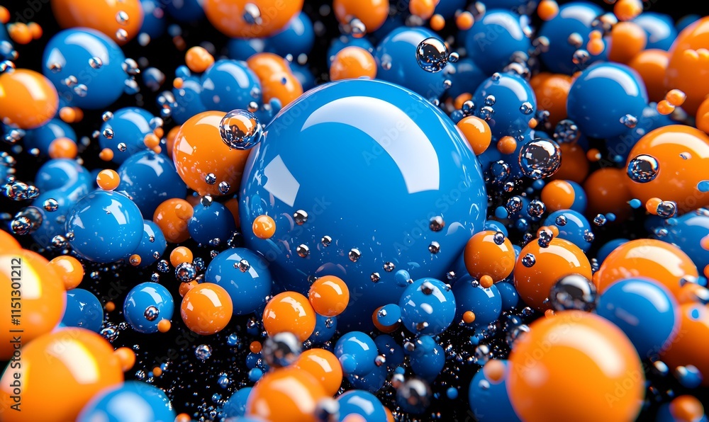 Poster glossy 3d blue and orange blobs floating in abstract composition