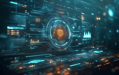 Obraz premium Technology and medical innovation with digital healthcare on a virtual screen, hologram interface showing medical health icons and data