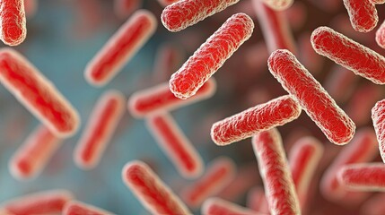 Fototapeta premium Tuberculosis disease idea. Microscopic view of red bacteria showcasing their unique structure and vibrant colors.