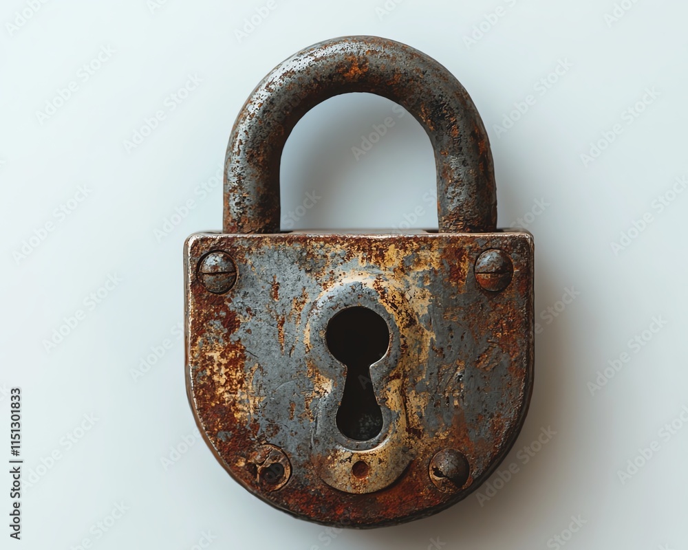 Poster white background featuring a metal padlock with copy space, representing the core concepts of securi
