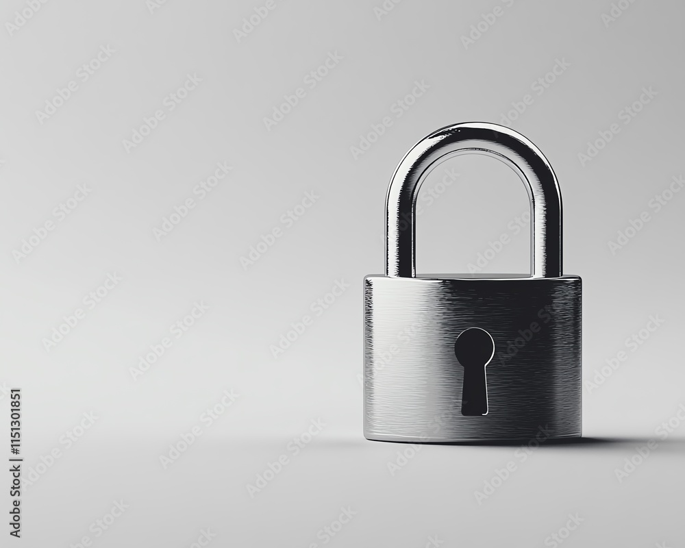 Poster white background featuring a metal padlock with copy space, representing the core concepts of securi