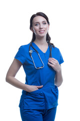 Medicine Concepts. Portrait of Tranquil And Smiling Professional Doctor Posing With Endoscope in...