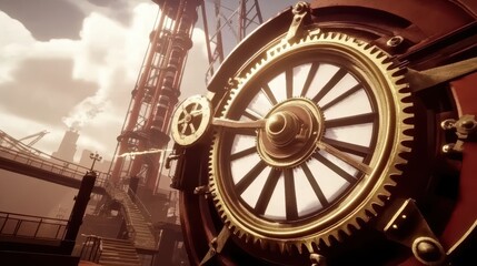 Large Gear Mechanism in Industrial Steampunk Setting