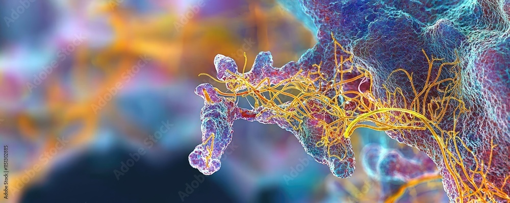 Poster diabetes disease concept. abstract microscopic view of colorful, intricate cellular structures and p
