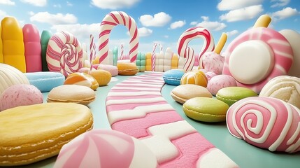 A whimsical candy land path with sweet treats