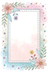 Pastel watercolored rectangular frame with whimsical outline.