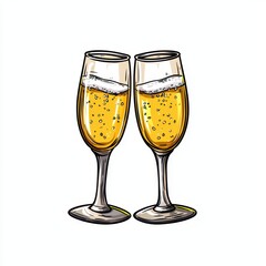 Elegant champagne flutes with bubbly drink illustration for festive celebration designs