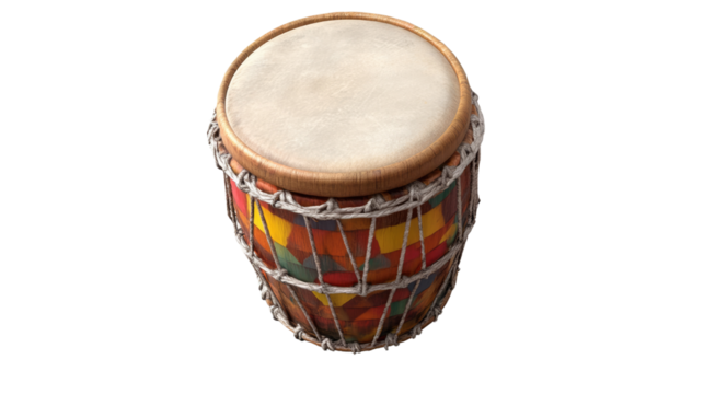 Vibrant Hand Drum: A captivating image of a colorful hand drum, intricately designed with vibrant patterns and a rich, textured surface. Perfect for adding a rhythmic beat to your projects. 