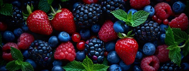 Fototapeta premium Fresh Berries Piled Together in Vibrant Colors