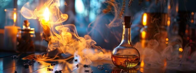 Vintage Laboratory with Glass Apparatus and Flames