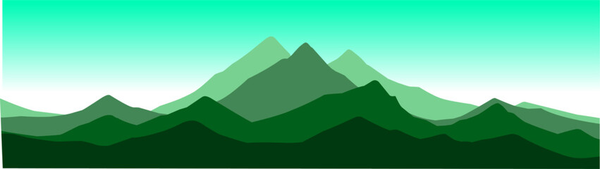 Green mountain silhouettes in gradient tones, minimalist vector design. perfect for backgrounds, wallpapers, or nature-themed projects.