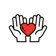 ハートを包む手のイラスト＿編集可能なラインアイコン