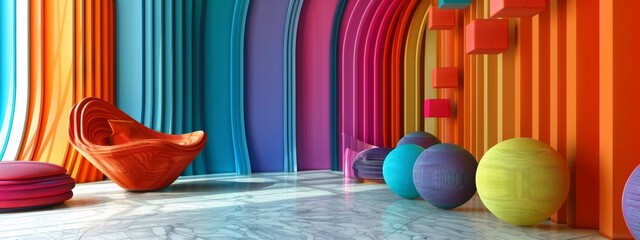 Colorful Room with Modern Chair and Spheres