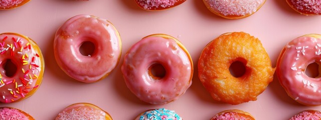 Pink Donuts with Sprinkles on Pastel Background