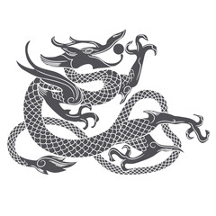 Ancient Chinese traditional style dragon totem antique painting print vector illustration