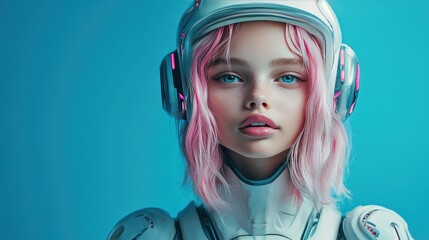 Futuristic astronaut portrait studio setting digital art vibrant colors close-up sci-fi concept