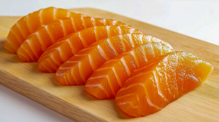 Fresh sliced salmon sashimi on wooden board