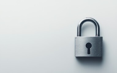 Metal padlock on a white background with copy space, symbolizing the idea of security, protection, and reliable lock systems