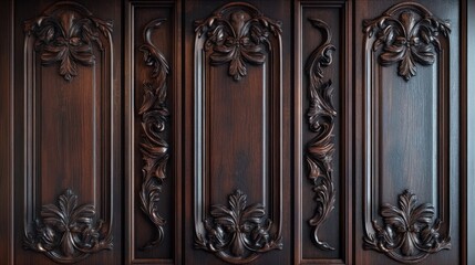 Intricately carved wooden panels showcasing ornate designs.