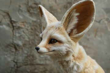 Close up of a fennec fox with large ears and a seemingly smiling expression