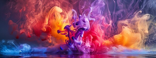 Abstract Colorful Smoke Swirling on Dark Background
