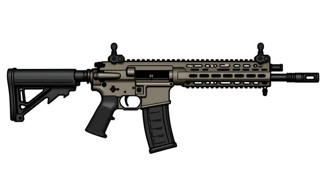 Modified AR-15 rifle with attachments.