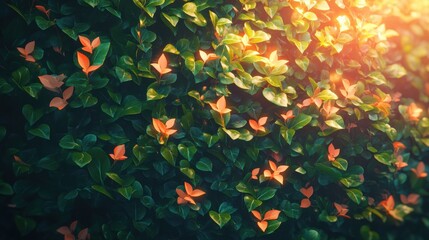 Sunlit Green Leaves with Orange Accents