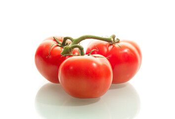 Food Concepts. Small Branch of Red Ripe Romatoes Placed Together Isolated Over Pure White
