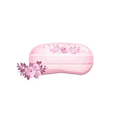 Pink toilet soap with rose petals on a white background.Vector composition of cosmetic soap.