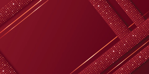 Red luxury background with diagonal geometric shapes and sparkling star pattern. Premium burgundy layout with glowing golden stripes and dotted details. Template for award ceremonies or events.
