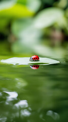 Ladybug on a Lily Pad with Reflection
