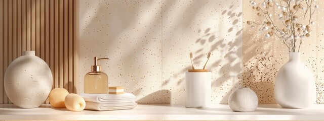 Rustic White Ceramic Vases on Wooden Shelf