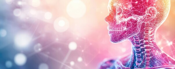 Osteoporosis disease idea. A vivid illustration of a human skull in a colorful, abstract style.