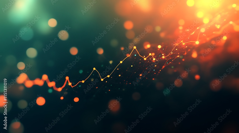 Poster abstract colorful background with digital line graph and glowing bokeh elements in modern design