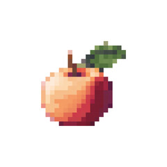 Peach pixel art icon, fruit logo. Isolated vector illustration. Game assets 8-bit sprite. Design for stickers, web, mobile app etc. Minimalistic pixel graphic. Fruit symbol. Old style. 80s, 90s 