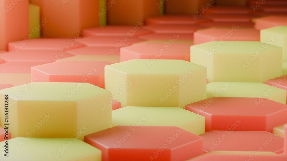 Poster 3d rendering of an abstract geometric background of a variety of multicolored hexagonal columns of d