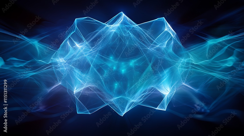Poster abstract digital background with blue lights and waves in a sci-fi style for high-tech design projec