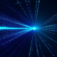 Abstract Digital Background with Blue Light Rays Emerging from a Central Point in a Futuristic Design