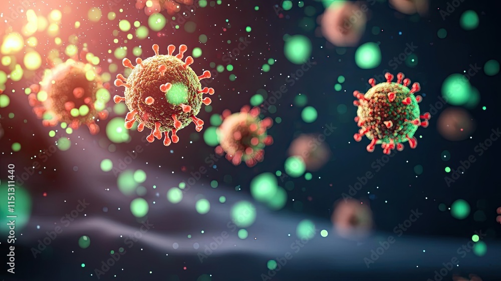 Poster tuberculosis disease idea. microscopic view of virus particles in vibrant colors with soft backgroun