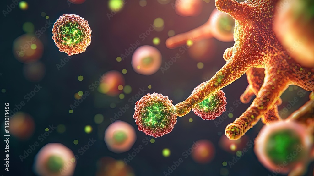 Poster tuberculosis disease idea. microscopic view of colorful cells and structure, showcasing cellular com