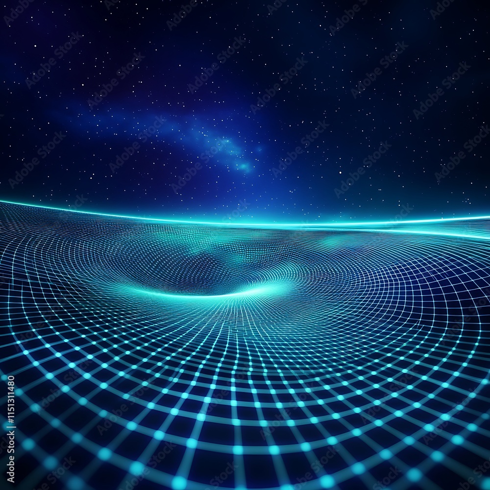 Aufkleber abstract digital background with grid pattern and cosmic view of stars in deep space at night