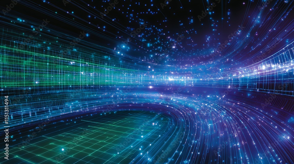Aufkleber abstract digital background with light trails and stars in a cosmic space for technology and science
