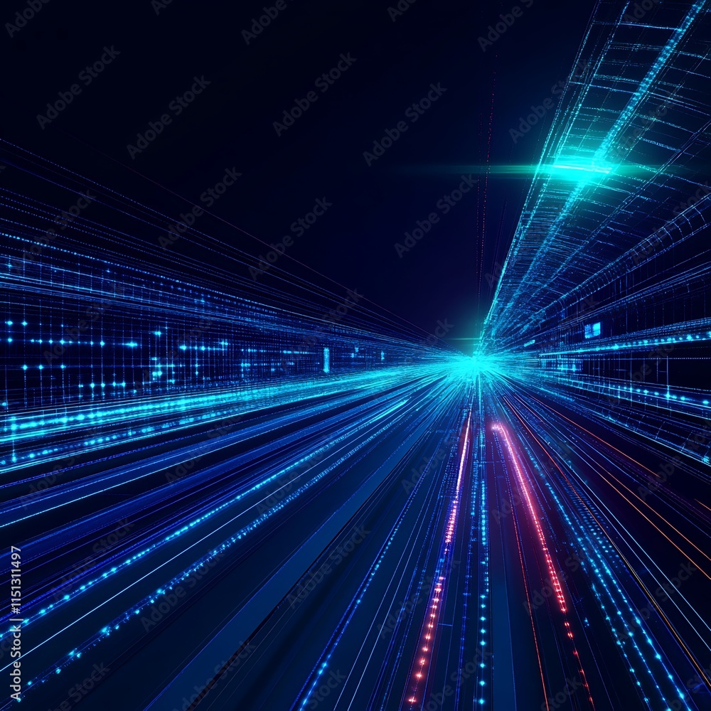 Poster abstract digital background with neon light trails and geometric shapes for modern technology concep