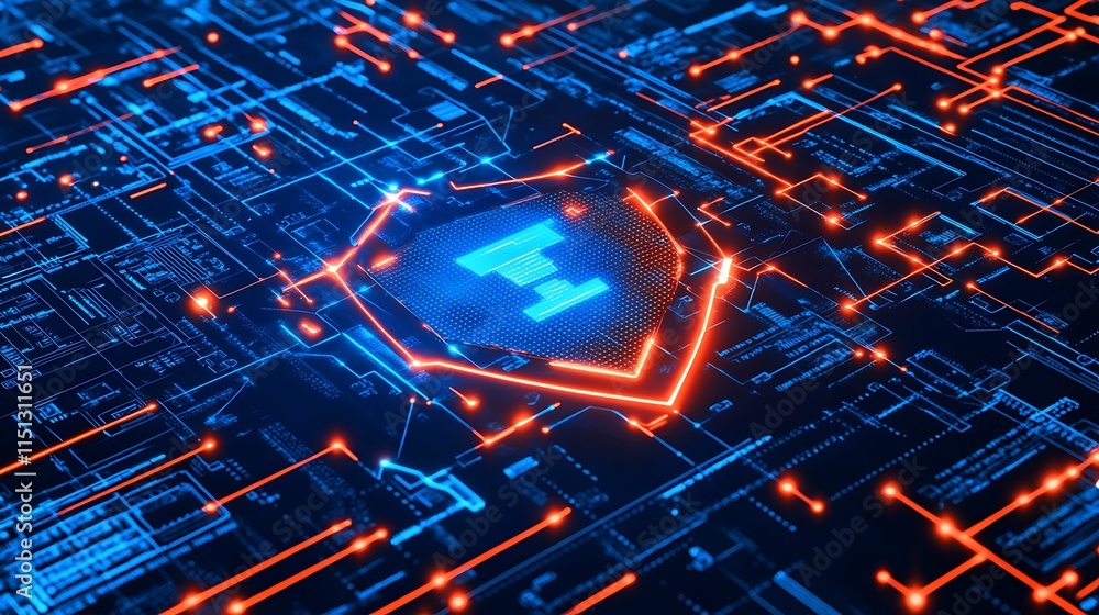 Poster abstract digital background with shield symbol representing cybersecurity and technology concepts