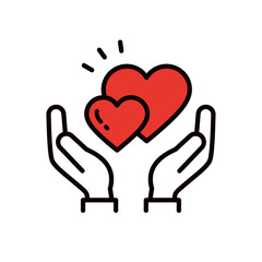 ペアになったハートを持つ手のイラスト＿編集可能なラインアイコン＿袖あり