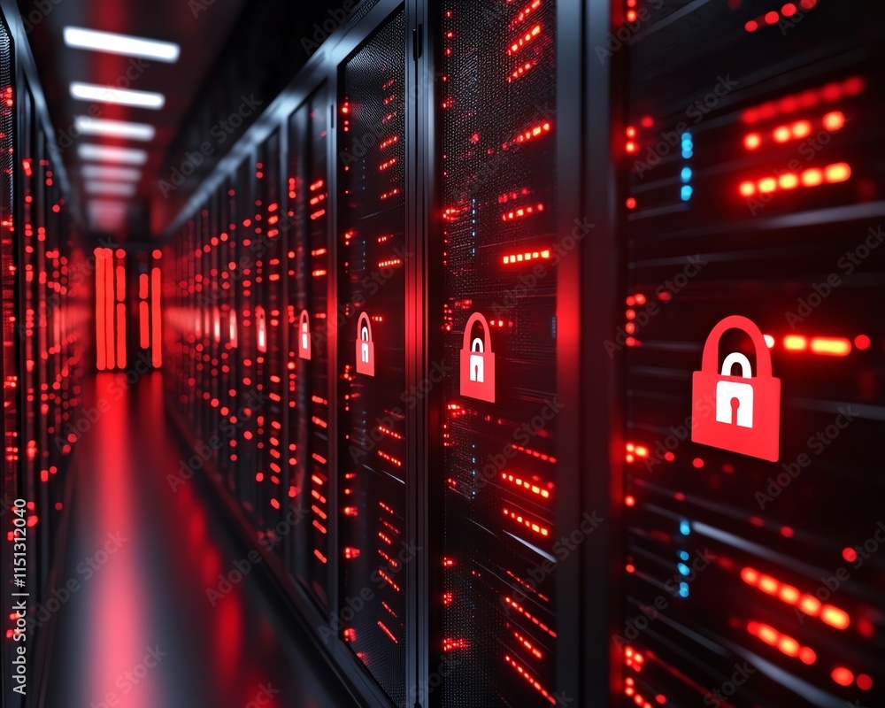 Poster a digital it security concept background, showcasing a network of interconnected servers, firewalls,