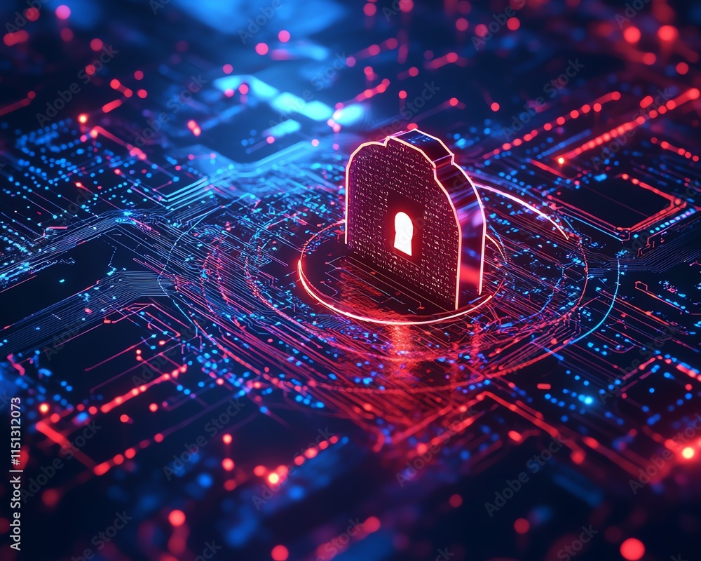 Poster a digital it security concept background featuring a secure network connection, cloud storage icons,