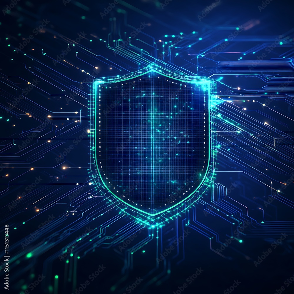 Poster Abstract Digital Shield with Circuit Lines Representing Cybersecurity Technology and Protection in Data Space
